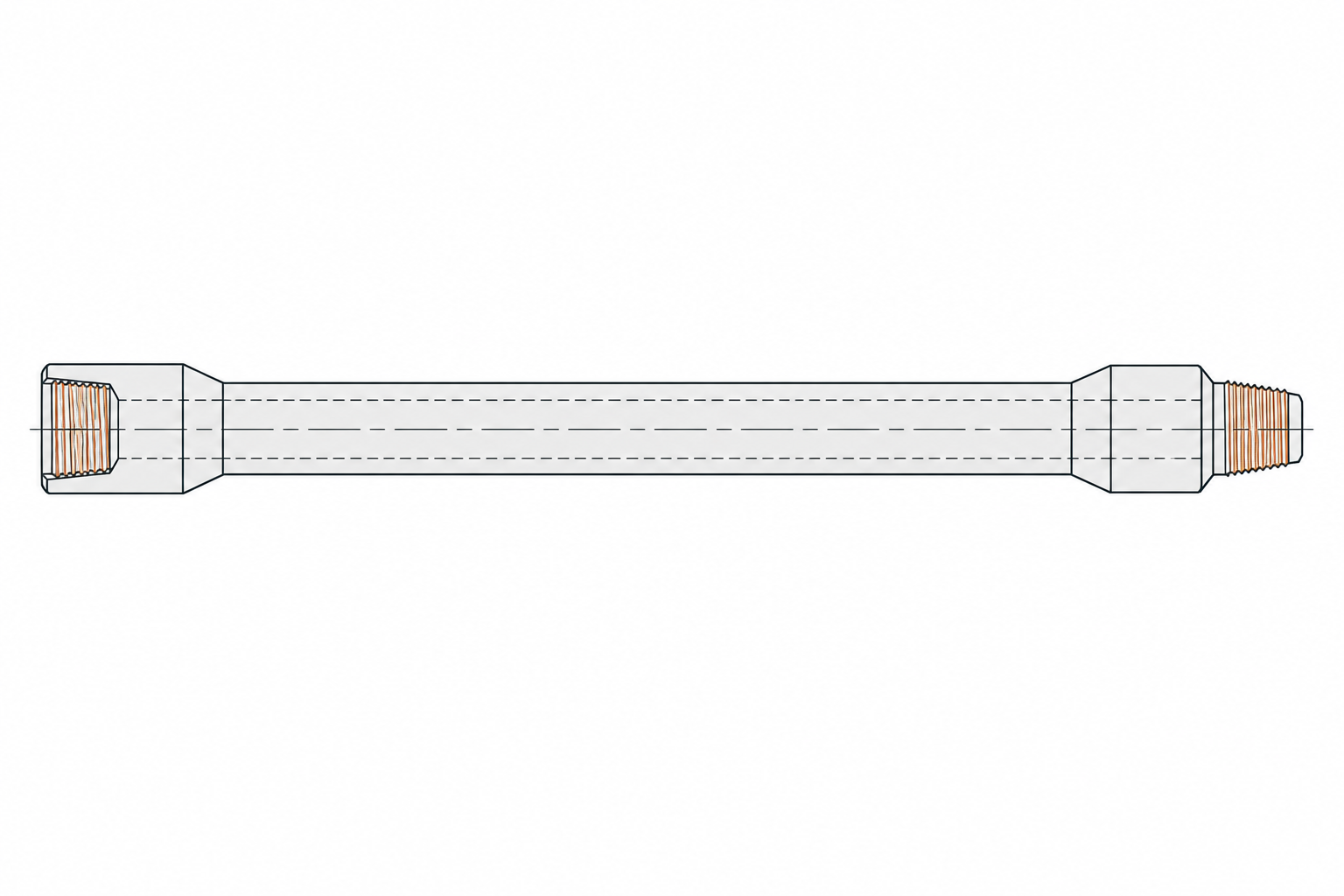 2D side-view schematic of a pup joint with a long tubular body and threaded connection ends